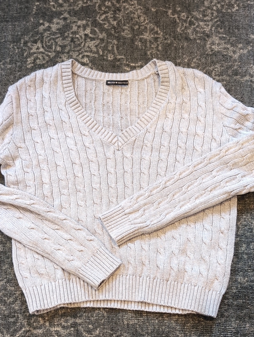 Brandy Melville Gray Cable Knit V-Neck Sweater